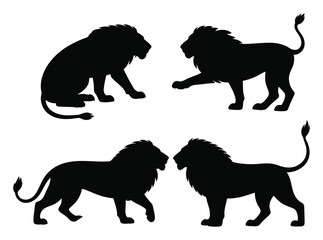 Four Lion Silhouettes in Various Poses on a White Background