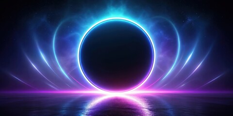 Obraz premium Mysterious Oval Portal in a Cosmic Landscape with Vibrant Neon Glow and Reflective Waters