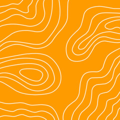 A seamless abstract contour pattern with flowing topographic lines on a vibrant orange background. The organic shapes evoke elevation maps, ideal for modern design, posters, and digital backgrounds.