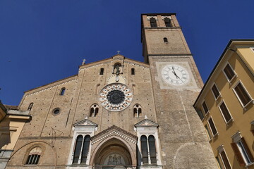 Dome facade and bells tower in the center of Lodi, Lombardy, Italy