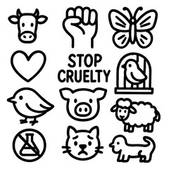 Animal Rights Protest Icons – Hand Drawn Marker Style with Transparent Background