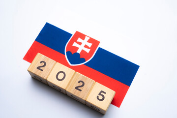 2025, Slovakia flag with date block, Concept, Important events for Slovakia the new year, election, economy, social activities, central bank, Slovakia foreign policy