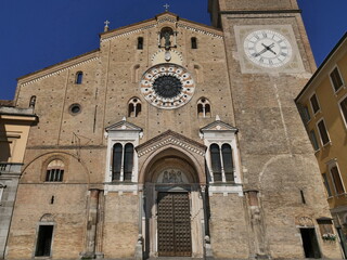 Dome facade and bells tower in the center of Lodi, Lombardy, Italy