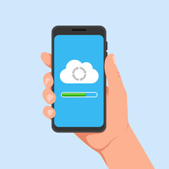 Illustration of a Cloud Sync Download and Data Transfer on Smartphone