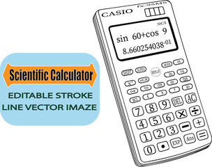 Scientific Calculator Line Art Vector Illustration with Editable Stroke