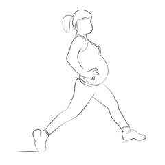 One continuous line drawing on white isolated background. Minimalism linear illustration. sport, woman, exercise, pregnant, lifestyle, fitness, belly, person, young, healthy