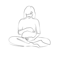 One continuous line drawing on white isolated background. Minimalism linear illustration. woman, pregnant, yoga, person, mother, lifestyle, pregnancy, smiling, care, adult