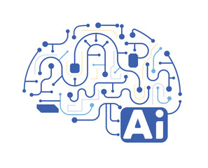 AI brain illustration with circuit lines and network connections