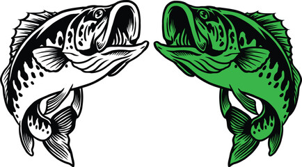Bass fish vector illustration jumping fish