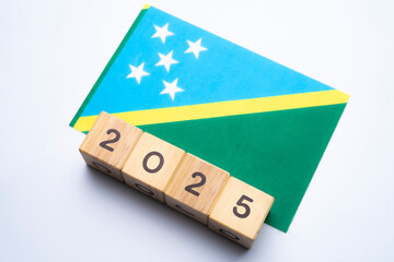 2025, Solomon Islands flag with date block, Concept, Important events for Solomon Islands the new year, election, economy, social activities, central bank, Solomon Islands foreign policy