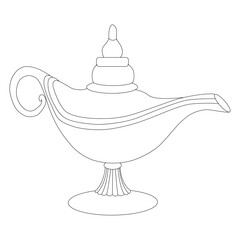 Aladdin Lamp line art vector design. Aladdin Lamp outline illustration design.