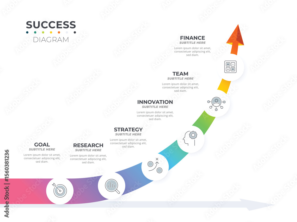 Poster vector infographic arrow template with 6 steps. business growth concept. can be used for web design,
