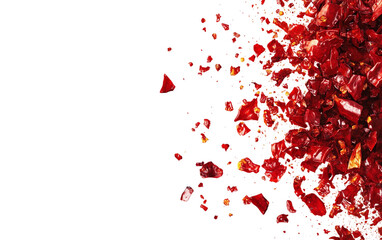 Crushed red pepper flakes scattered loosely in small vibrant pieces showcasing rich spice texture isolated on transparent background PNG