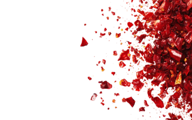 Crushed red pepper flakes scattered loosely in small vibrant pieces showcasing rich spice texture isolated on transparent background PNG