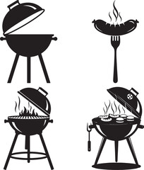 Grilling barbecue food with hot coals and smoke cooking