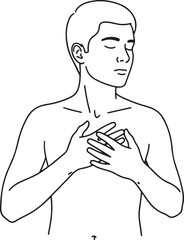  a simple black and white line art illustration of a person with their hands placed over their chest