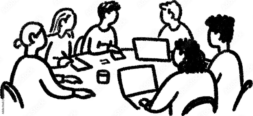 Poster collaborative consultants meeting space sketch with notebooks and laptops for teamwork discussions