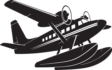 Stylized cartoon seaplane with large propellers and floats silhouette