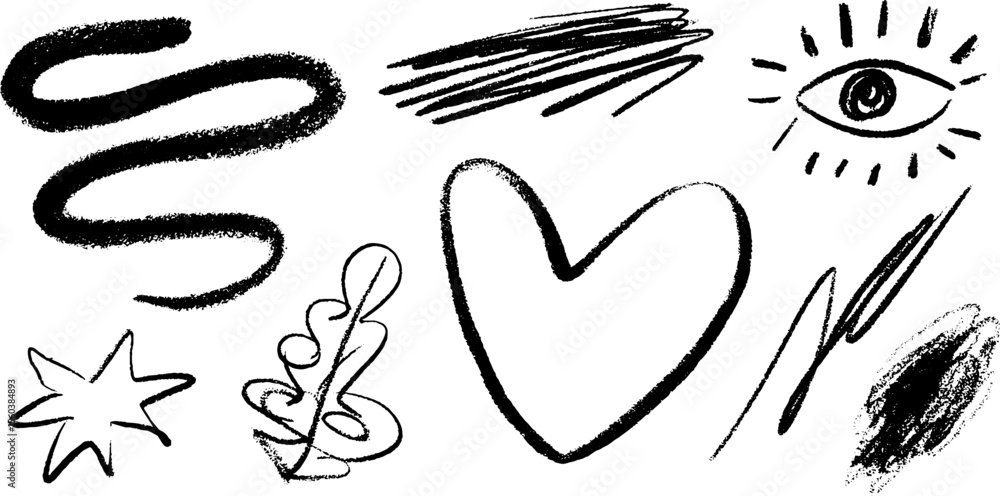 Poster abstract sketch art with curled snake line and ghostly forms in black and white