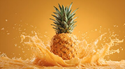 Fresh whole pineapples burst open in golden juice, vibrant and full of life.