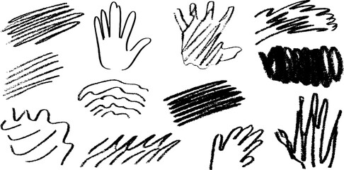Artistic sketch of cupped and gesturing hands with textured lines and scribbles