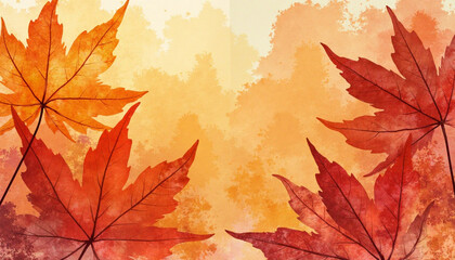 Obraz premium This image showcases a collection of colorful autumn maple leaves against a soft, textured watercolor backdrop.