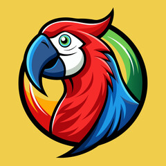 Parrot bird icon. Cute green parrot pet. Exotic tropical animal mascot logo design