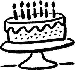 Hand drawn cake with candles on stand for celebrations and party design