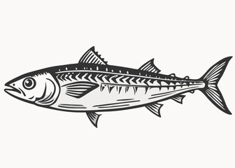 mackerel fish line vintage style Minimalist concept vector illustration