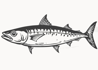 mackerel fish line vintage style Minimalist concept vector illustration