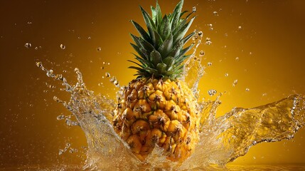 Fresh whole pineapples burst open in golden juice, vibrant and full of life.