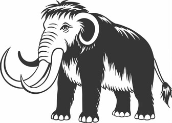 Cartoon mammoth Ancient wooly mammal isolated flat character on Silhouette background.