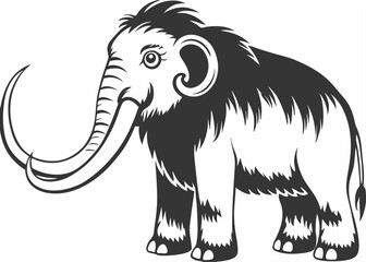 Cartoon mammoth Ancient wooly mammal isolated flat character on Silhouette background.
