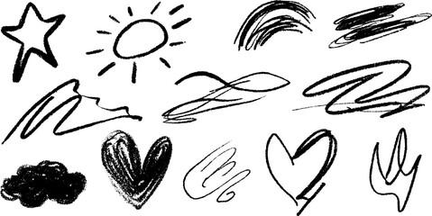 Obraz premium Abstract sketch collection featuring dripping star and rising sun elements