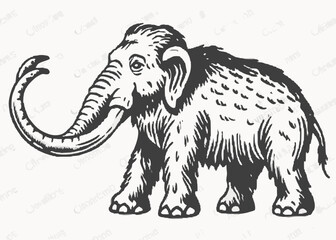 Cartoon Woolly Mammoth with huge tusk, best for sticker, mascot, and logo Watercolor vector illustration