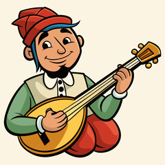 Beautiful sitar classical music instrument, mandolin Music Instrument Melody 3D Creative vector cartoon illustration