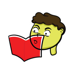 Cute kid reading book with amazed expression, child literacy illustration, education concept

