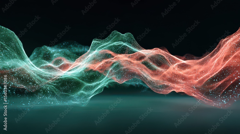 Poster dna-like double helix structures made of flowing data streams connecting neural network nodes in a b