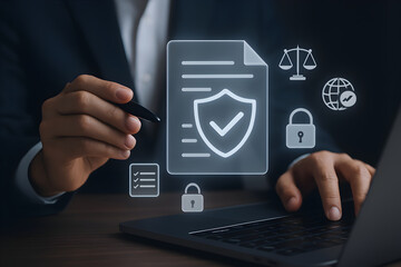 Professional navigating digital security and legal compliance with advanced online documentation technology.