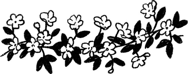 Hand drawn floral vine border with five petal flowers