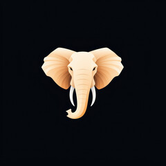 A minimalist vector illustration of an elephant head with large ears and prominent tusks on a black background.