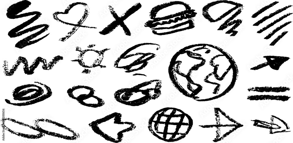 Poster creative sketch of icons featuring hamburger menu and check symbol for design projects