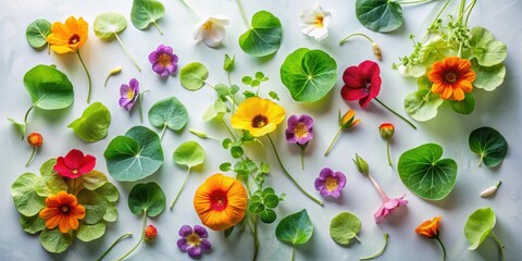 Vibrant Floral Arrangement Featuring Diverse Blossoms and Lush Green Foliage Displayed on a Light Surface