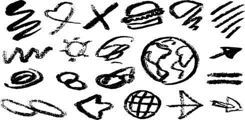Creative sketch of icons featuring hamburger menu and check symbol for design projects