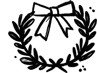 Festive holiday wreath sketch with ribbon and pine elements for seasonal design