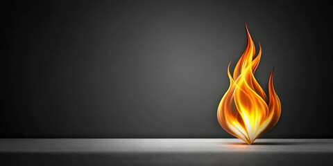 A Single Flame of Fire on a Gray Surface Against a Dark Background