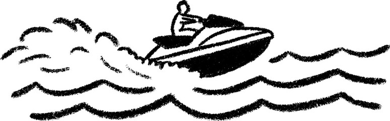 Obraz premium Sketch of a jet ski on shoreline with gentle waves for beach adventure themes