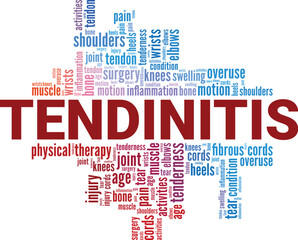 Tendinitis word cloud conceptual design isolated on white background.