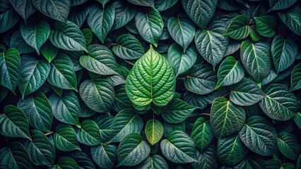 A Lush Canopy of Deep Green Foliage Featuring a Single, Prominent Leaf in the Center