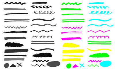 モノクロとネオンカラーのいろいろ手書き風マーカーあしらいセット